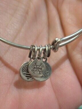 Alex and Ani Silver Tone Adjustable Charm Bangle with Double Disc Charms
